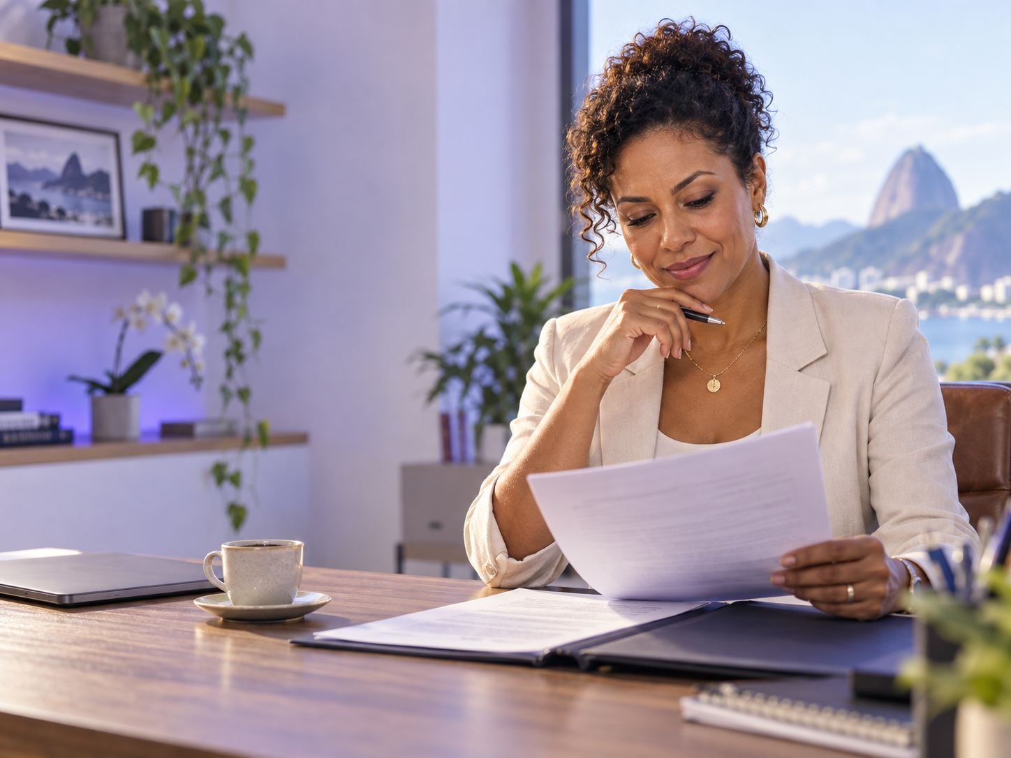 Empresária analisando a contratação de plano de saúde empresarial